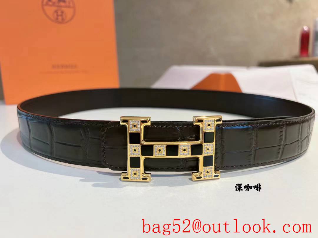 Hermes Metal buckle made of stainless steel inlaid with Austrian crystal diamonds belt