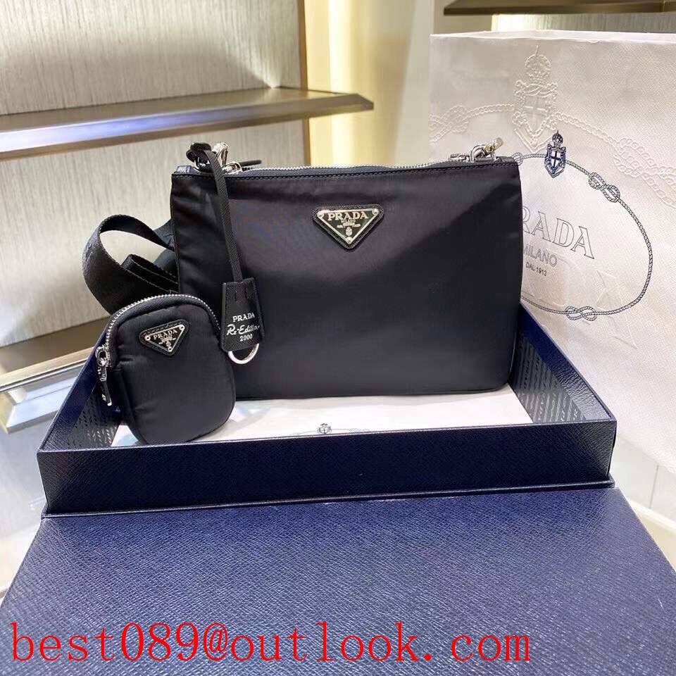 Prada black medium shoulder handbag parachute messenger bag 3A copy