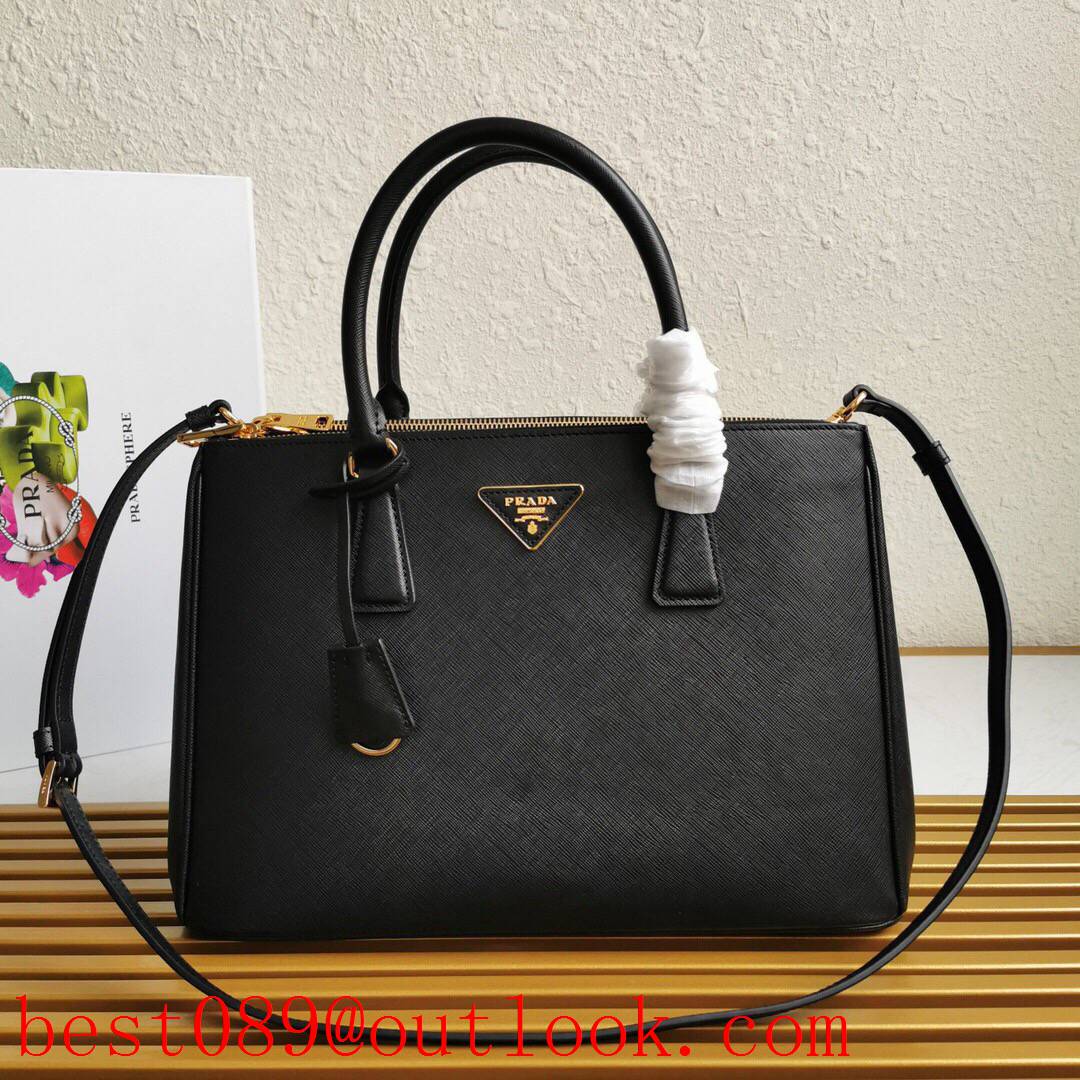 Prada Super hit killer bag Saffiano leather Double black handles Detachable adjustable shoulder strap Zip pocket handbag 3A copy