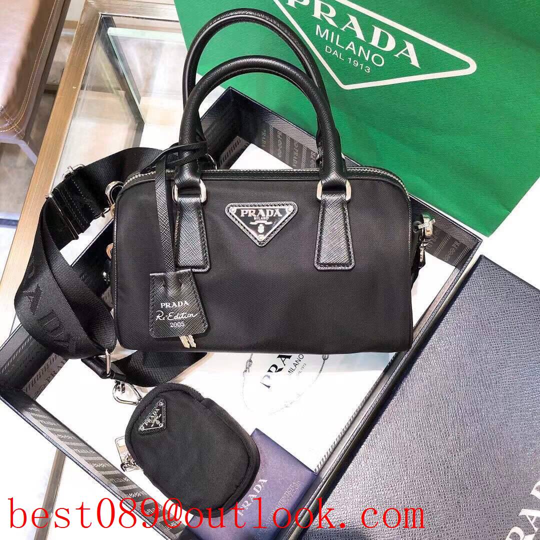 Prada black lady waterproof handbag shoulder leather bag 3A copy