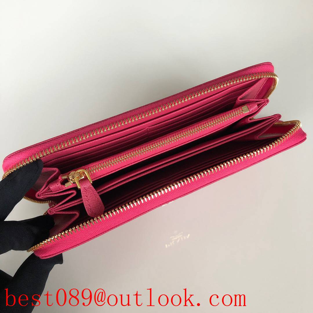 prada rose red long zipper wallet 1ML506 3A copy