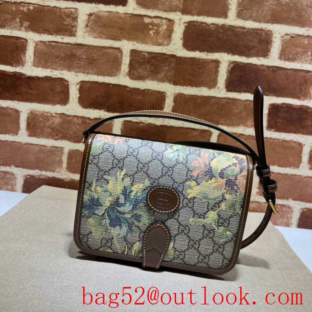 Gucci brown GG Retro mini shoulder flower print bag