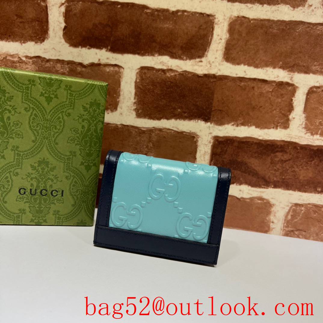 Gucci short blue double G small metal logo wallet purse card holder