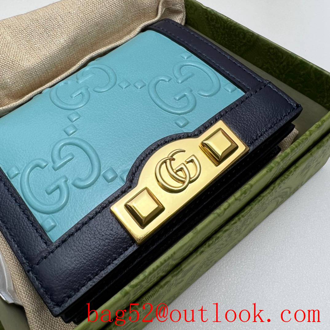 Gucci short blue double G small metal logo wallet purse card holder