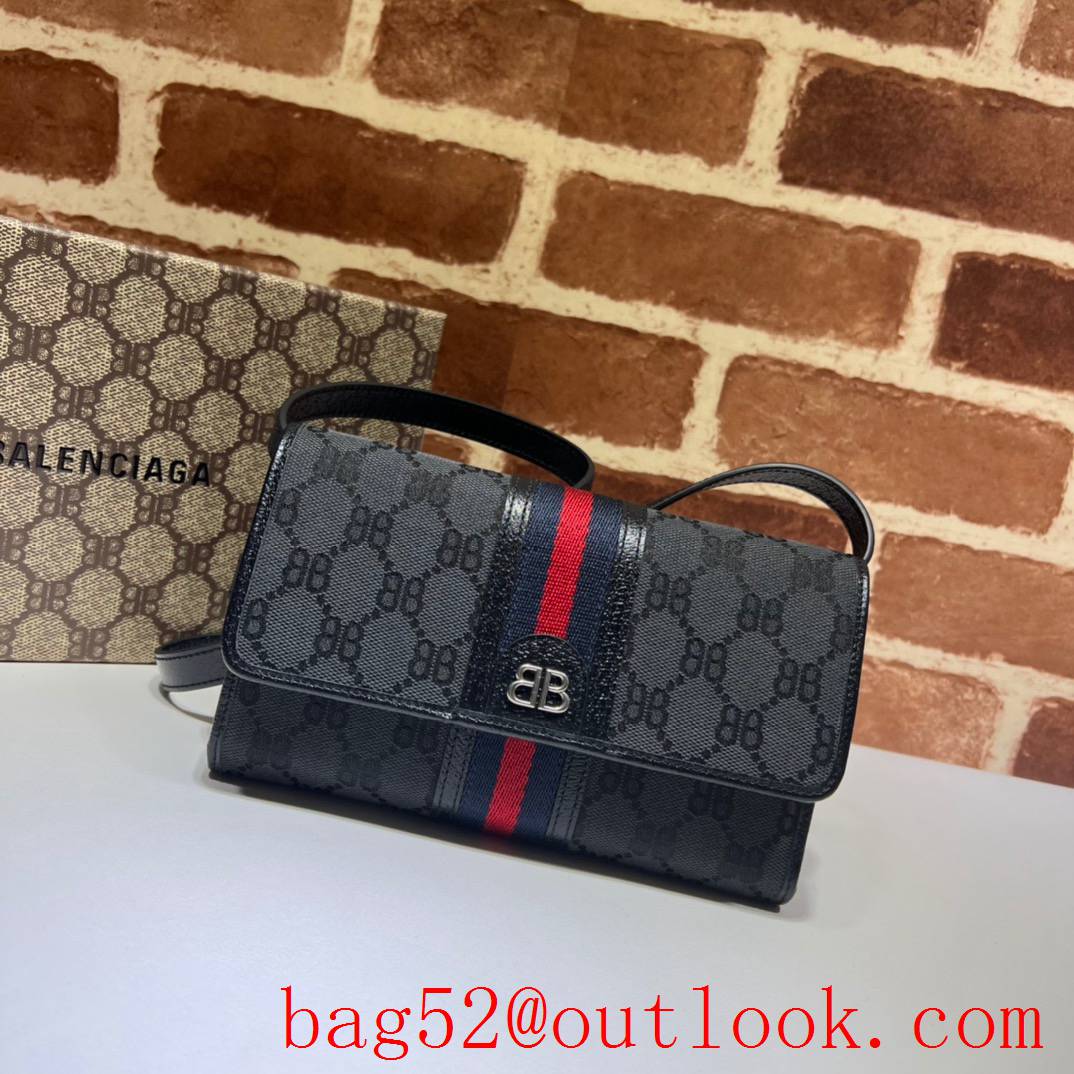 Gucci black with balenciaga colorful stripes shoulder rectangle crossbody bag