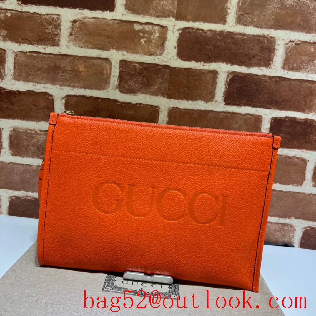 Gucci orange large long leather with brand logo zipply handbag clutch