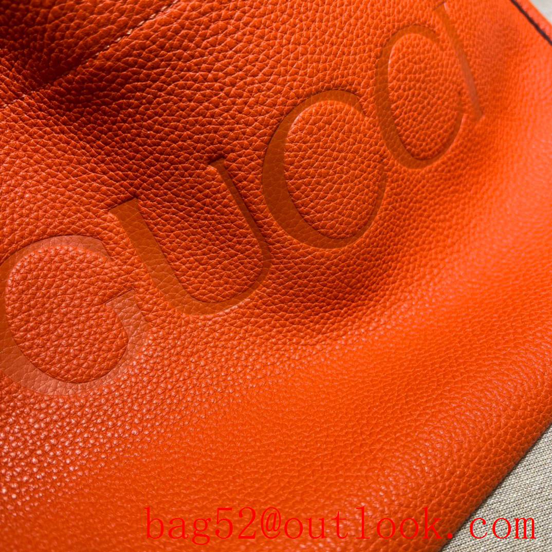 Gucci orange large long leather with brand logo zipply handbag clutch