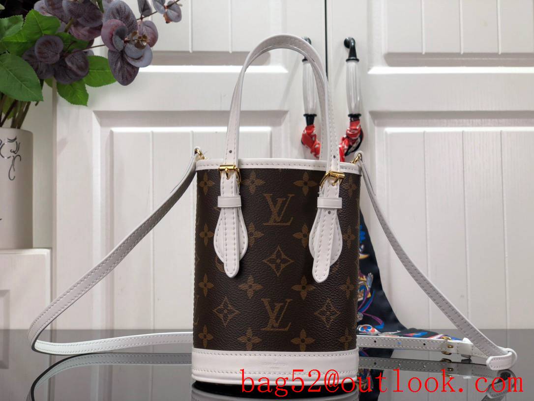 Louis Vuitton LV Match Monogram Canvas Nano Bucket Shoulder Bag Handbag M81489 Brown & White
