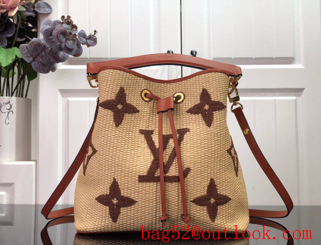 Louis Vuitton LV Monogram Raffia Neonoe MM Bucket Bag Handbag M57704 Brown
