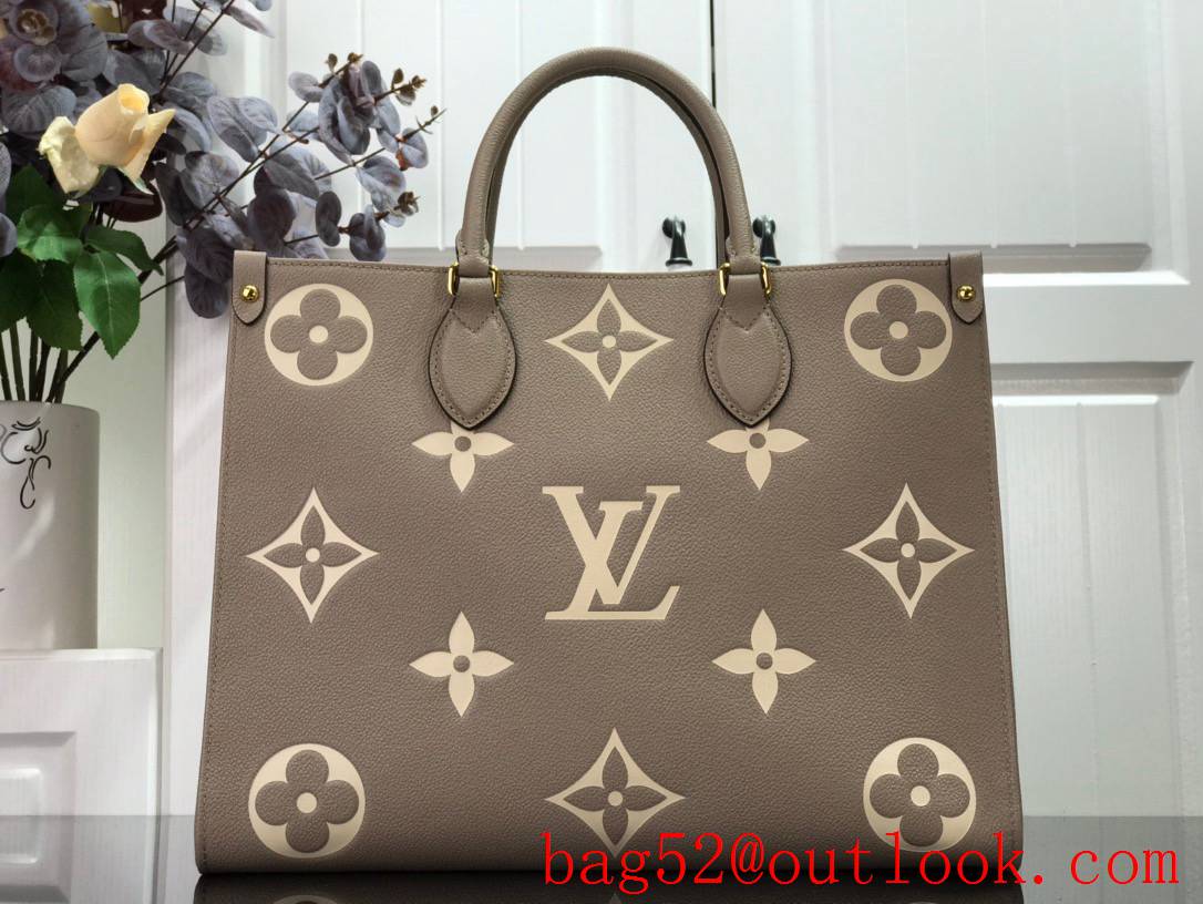 Louis Vuitton LV Monogram Empreinte Leather Onthego Medium Tote Bag Handbag M45494 Apricot