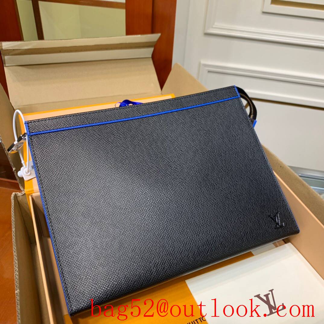 LV Louis Vuitton v blue line taiga leather clutch pouch purse M61692