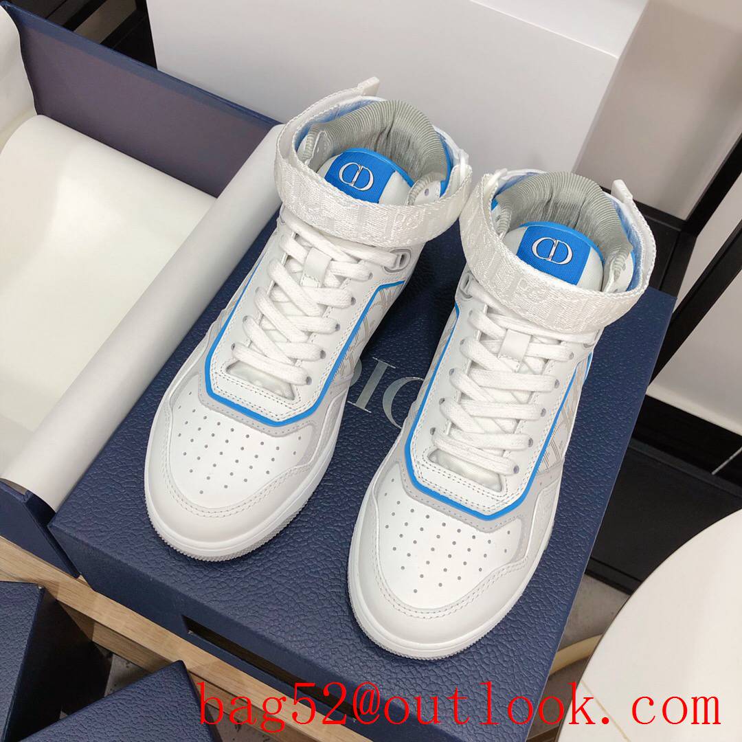 Dior B27 High-Top Sneaker white with sky blue Smooth Calfskin with Oblique Galaxy Leather shoes
