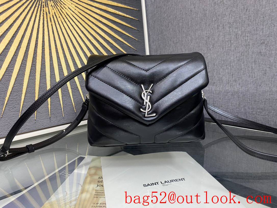 Saint Laurent YSL Calfskin Leather Loulou Toy Bag Handbag Black Silver 467072
