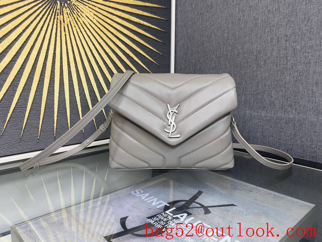 Saint Laurent YSL Calfskin Leather Loulou Toy Bag Handbag Gray 467072