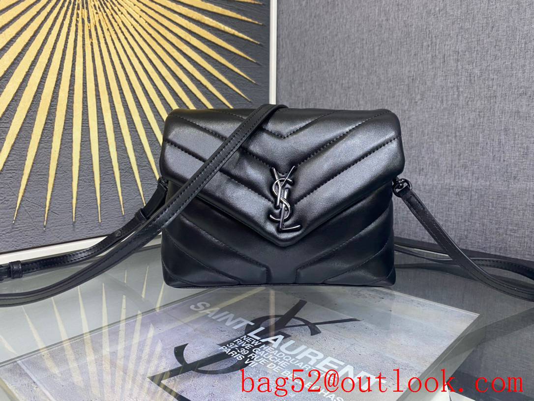 Saint Laurent YSL Calfskin Leather Loulou Toy Bag Handbag Black 467072