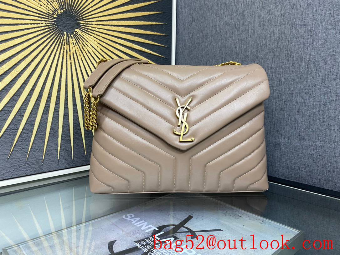 Saint Laurent YSL Calfskin Leather Large Loulou Shoulder Bag Handbag Apricot 459749