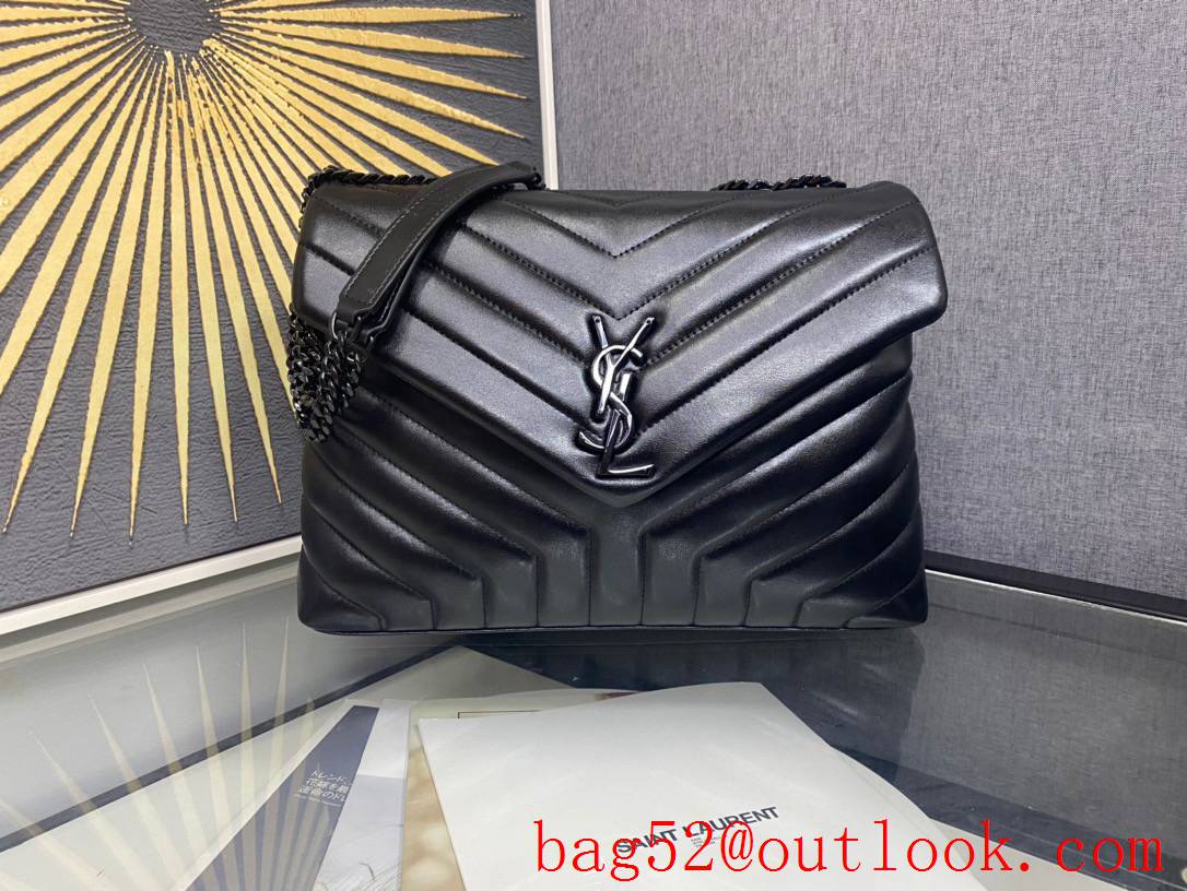 Saint Laurent YSL Calfskin Leather Large Loulou Shoulder Bag Handbag Black 459749