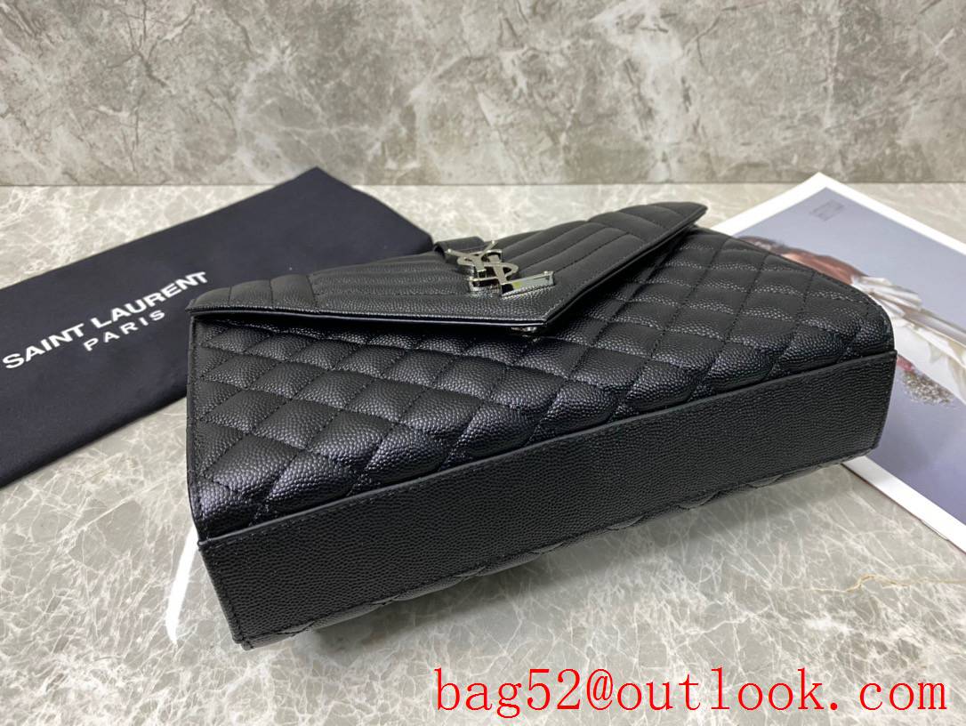 YSL Saint Laurent Monogram Medium Envelope Bag Handbag Grain Leather Silver 487206